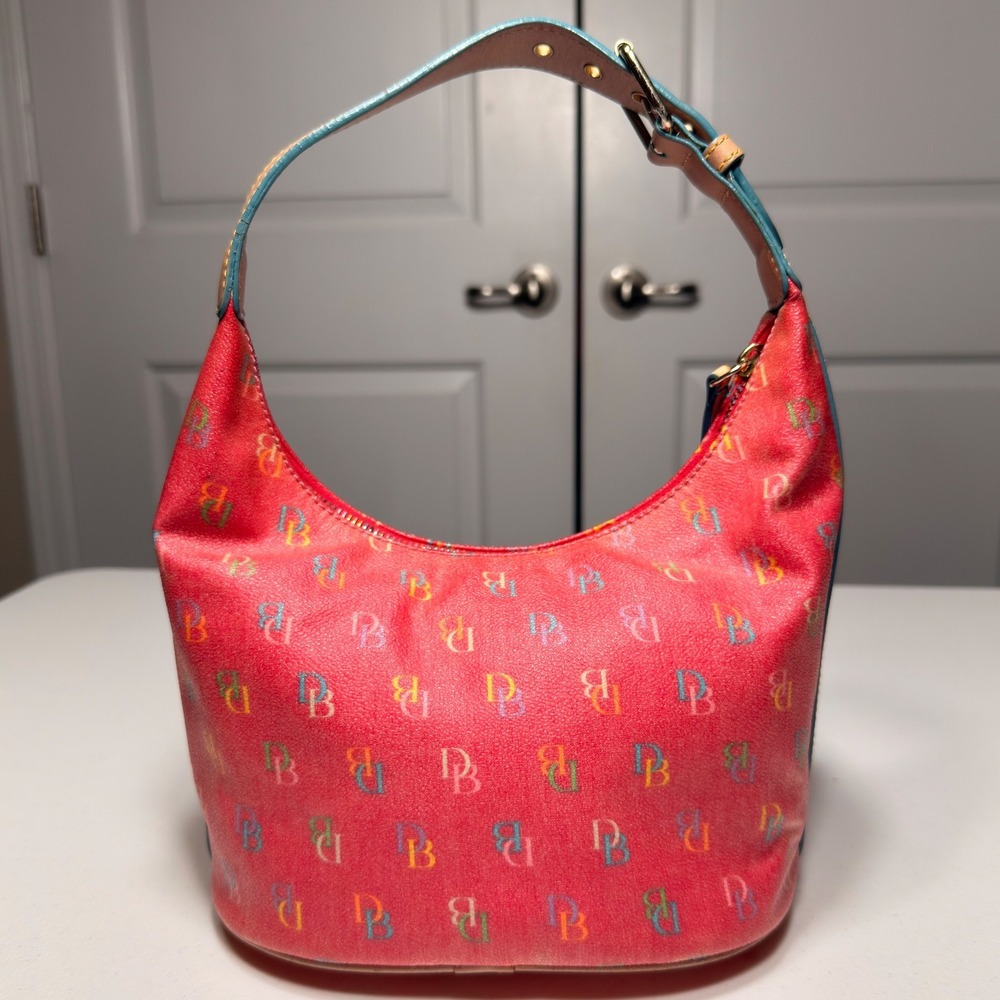 Dooney & Bourke Rainbow Monogram Red Coated Canvas Hobo Bag Y2K Vintage Medium - Picture 5 of 16